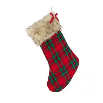 Tartan Fur Stocking Red/Green 48cm