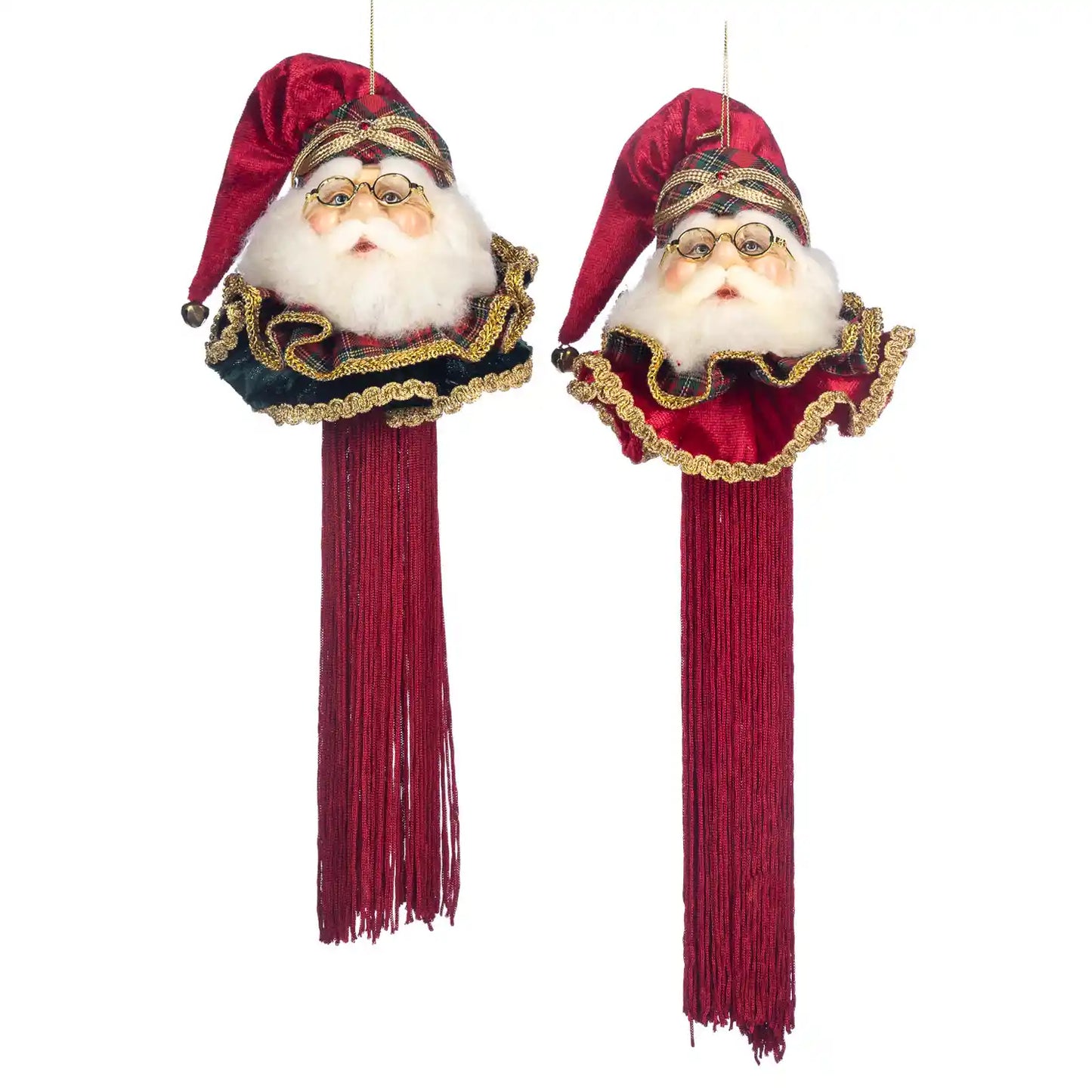 Tartan Père Noël Pompon Ornement Lot de 2 17 cm