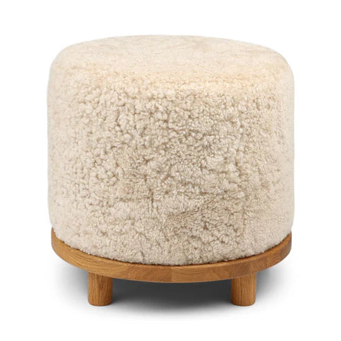 Simon Stool Short Wool Pearl Oak Legs D46xH42 cm