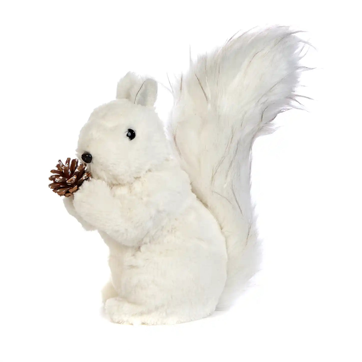 Furry Squirrel With Pinecone White 26cm