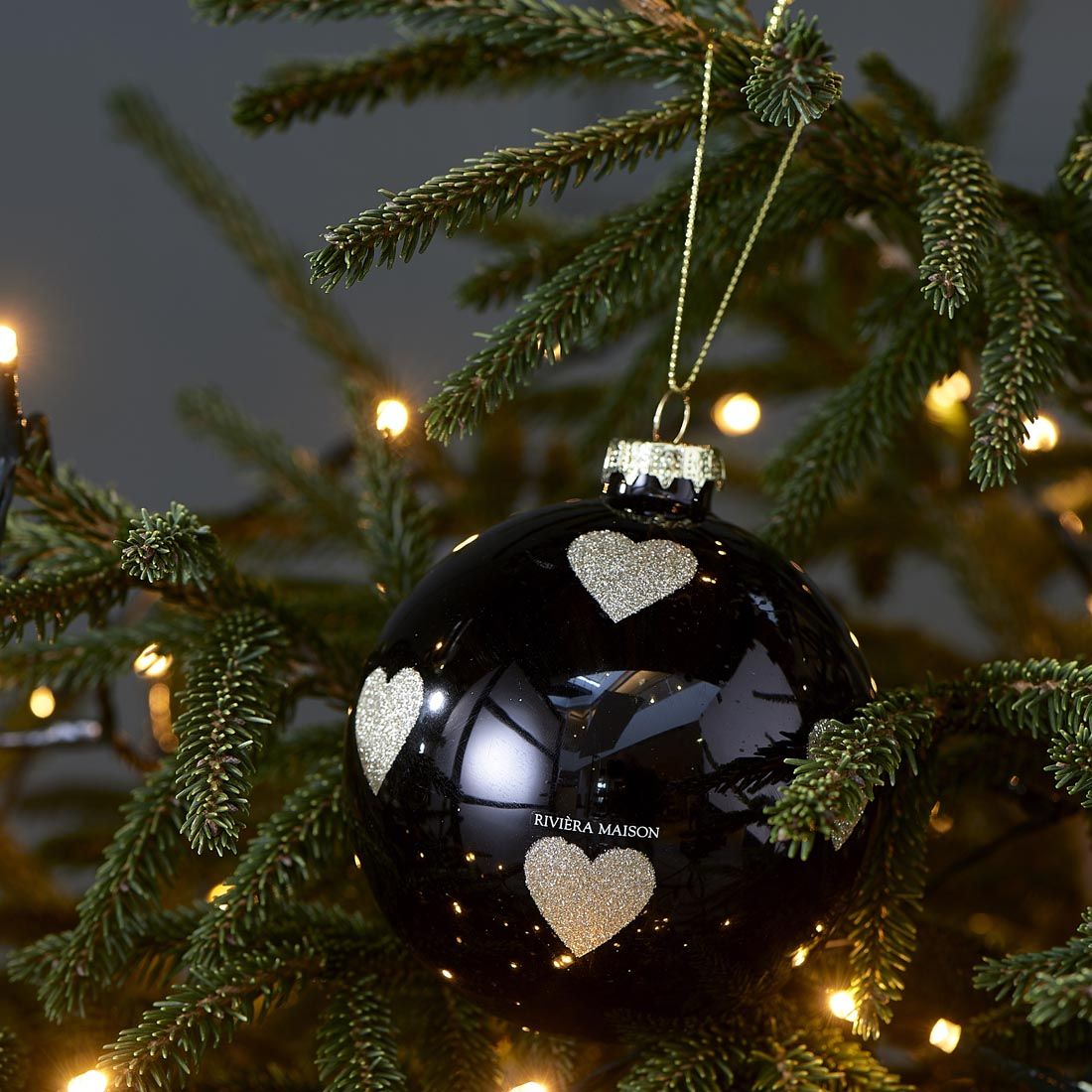 Lovely Hearts Ornament black Dia 10