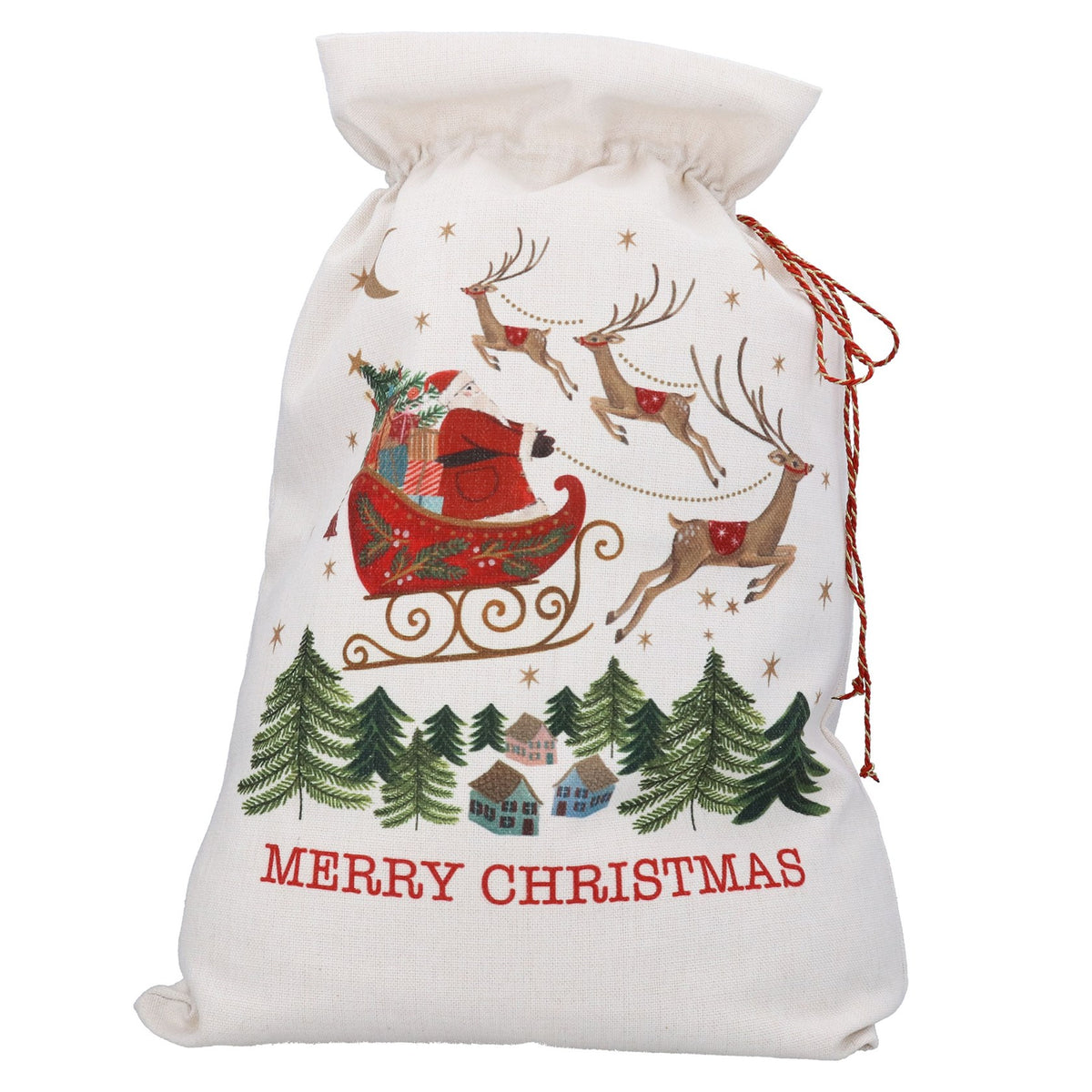 Sac du Père Noël en tissu, 70 cm - Traîneau nostalgique