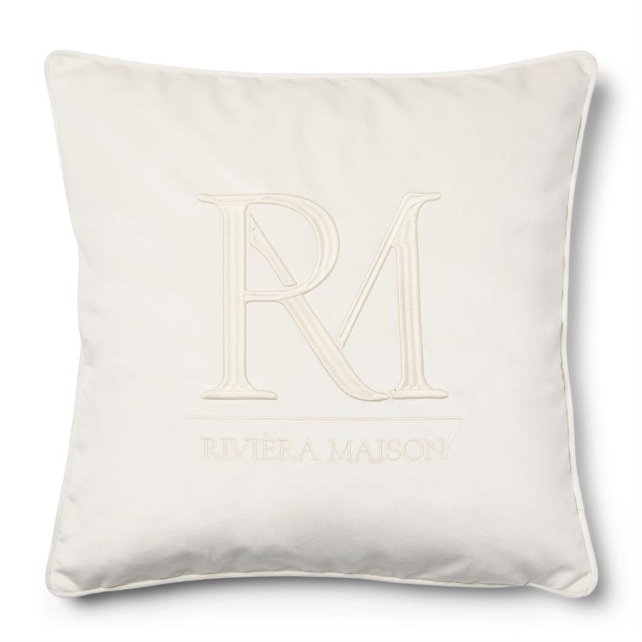 RM Monogramm Samtkissen weiß 50x50