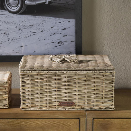Rustic Rattan Bow Storage Box L
