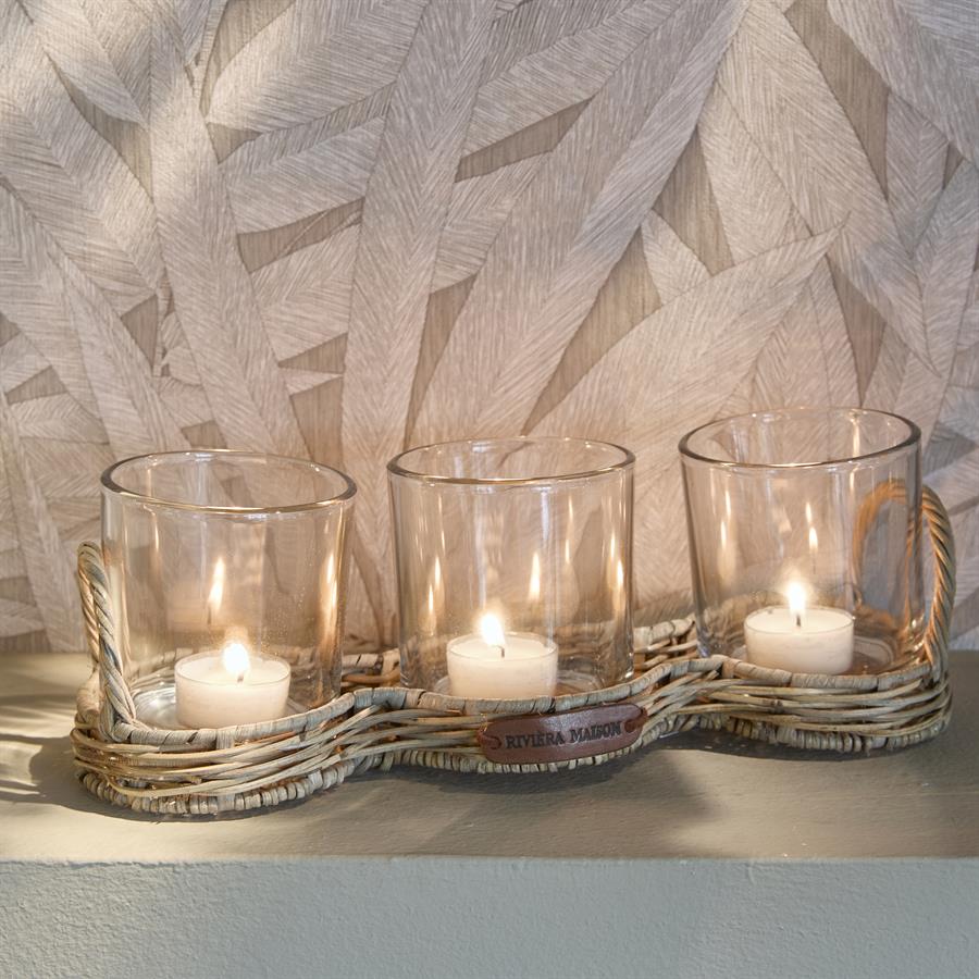 Votive triple rustique en rotin