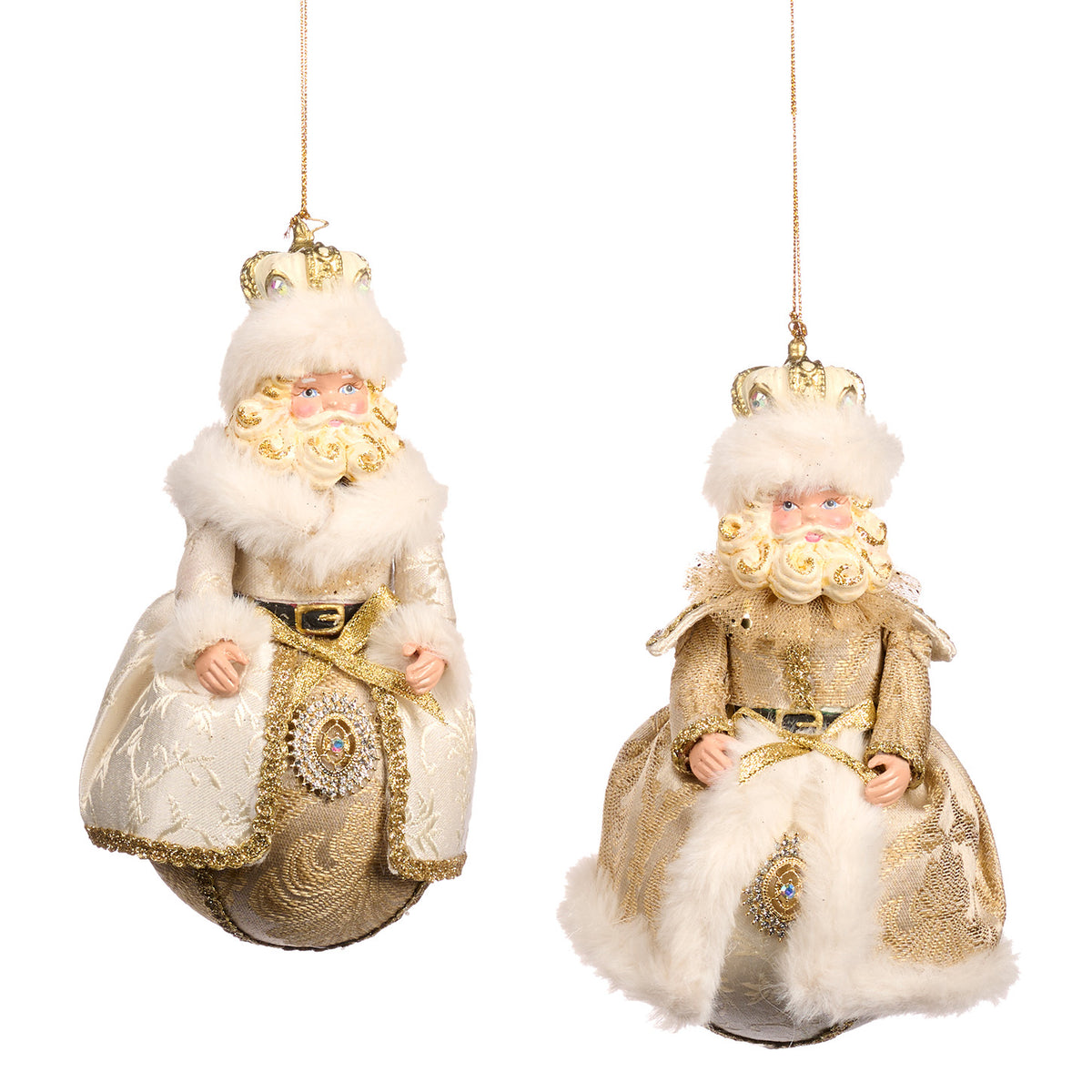 SUN KING BAROQUE SANTA ON BALL ORN GLD 19CM