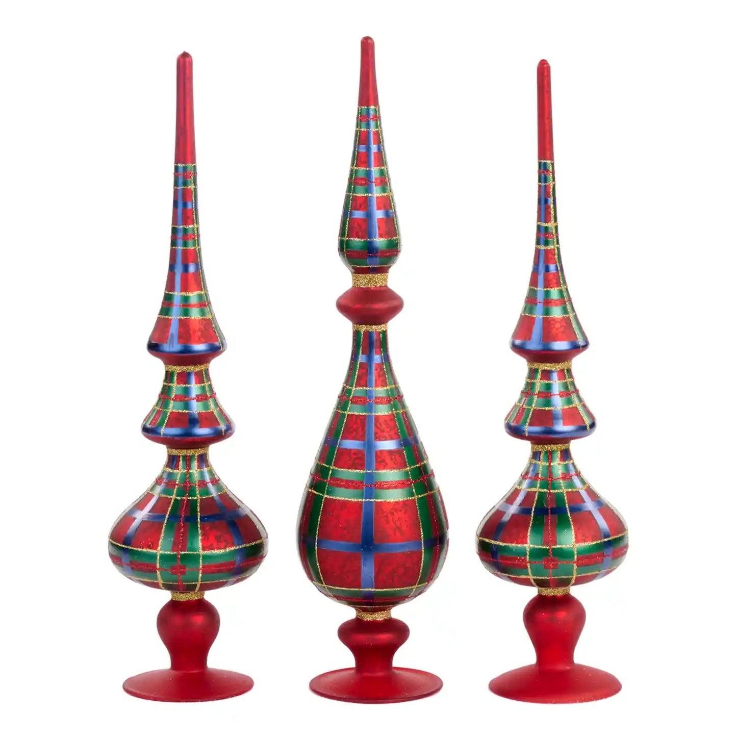 Glass Antique Tartan Finial Tree Topper Set of 3 41cm
