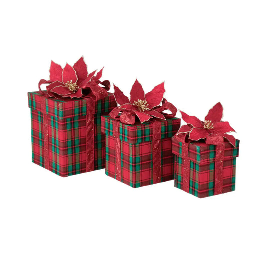 Tartan Poinsettia Coffret Cadeau Plateau 30 cm Set/3