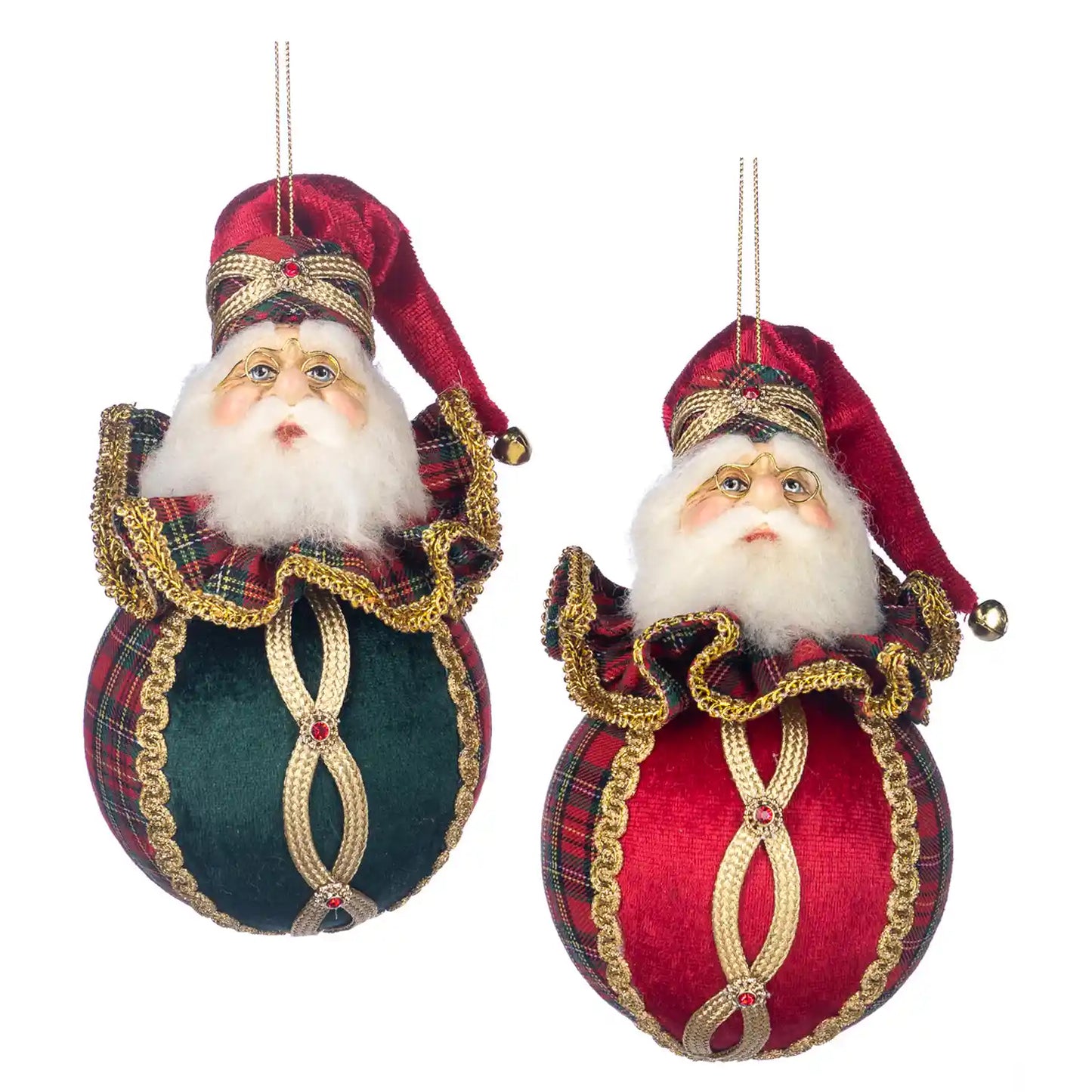 Tartan Sante Head on Ball Ornament Set of 2 11cm