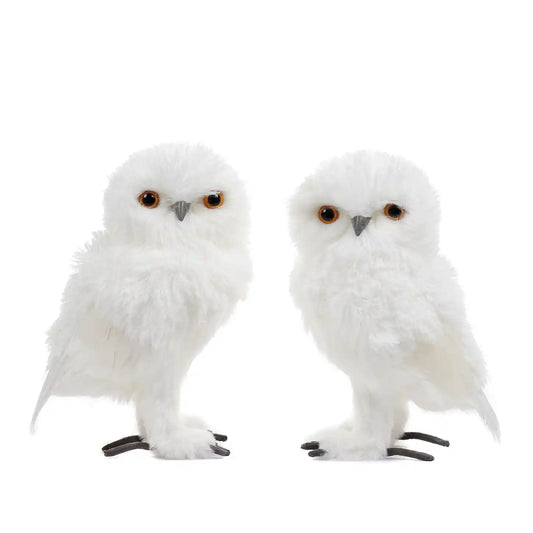 Furry Snowy Owl Set of 2 White 20.5cm