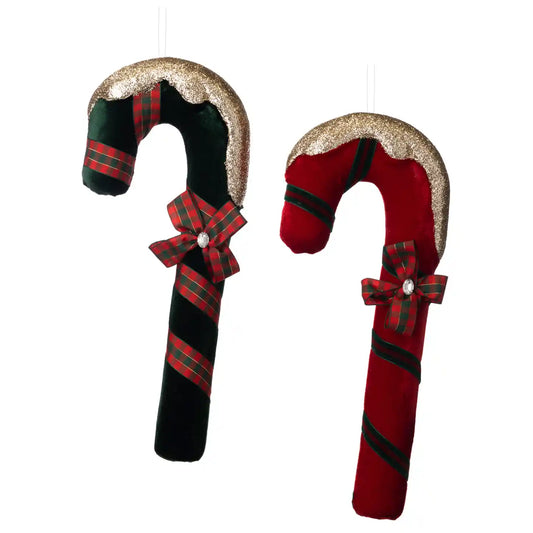 Fabric XMas Candy Cane Ornament Set of 2 36cm