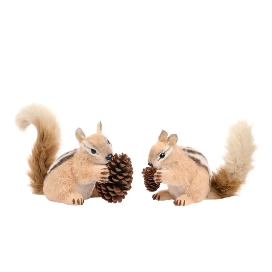 Furry Striped Squirrel With Nut Set of 2 30cm