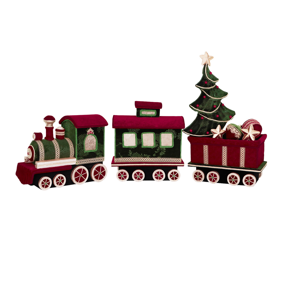 FABR.XMAS TRAIN SET/3 TT GRN/RD/GLD 141CM