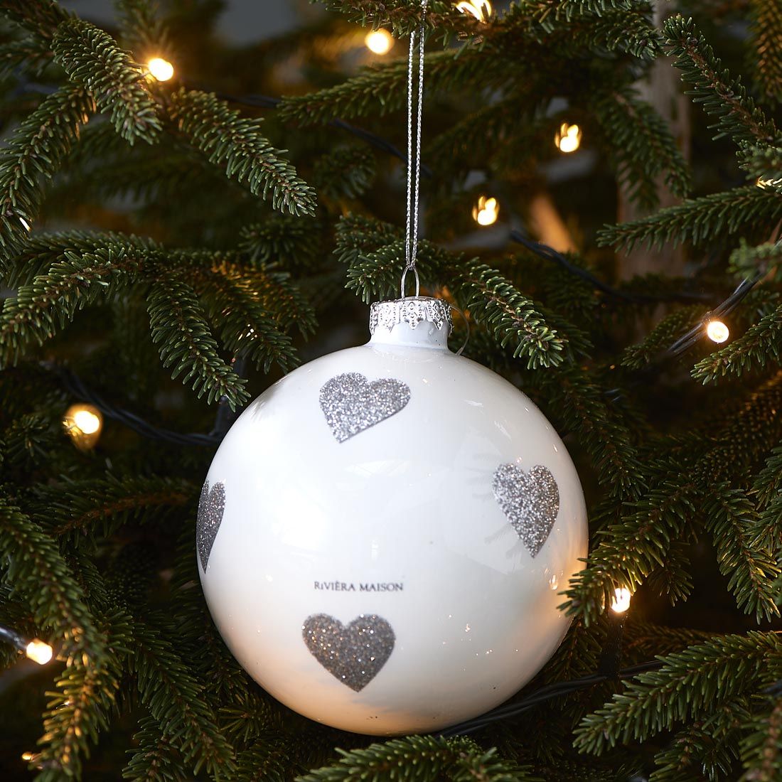 Lovely Hearts Ornament white Dia 10