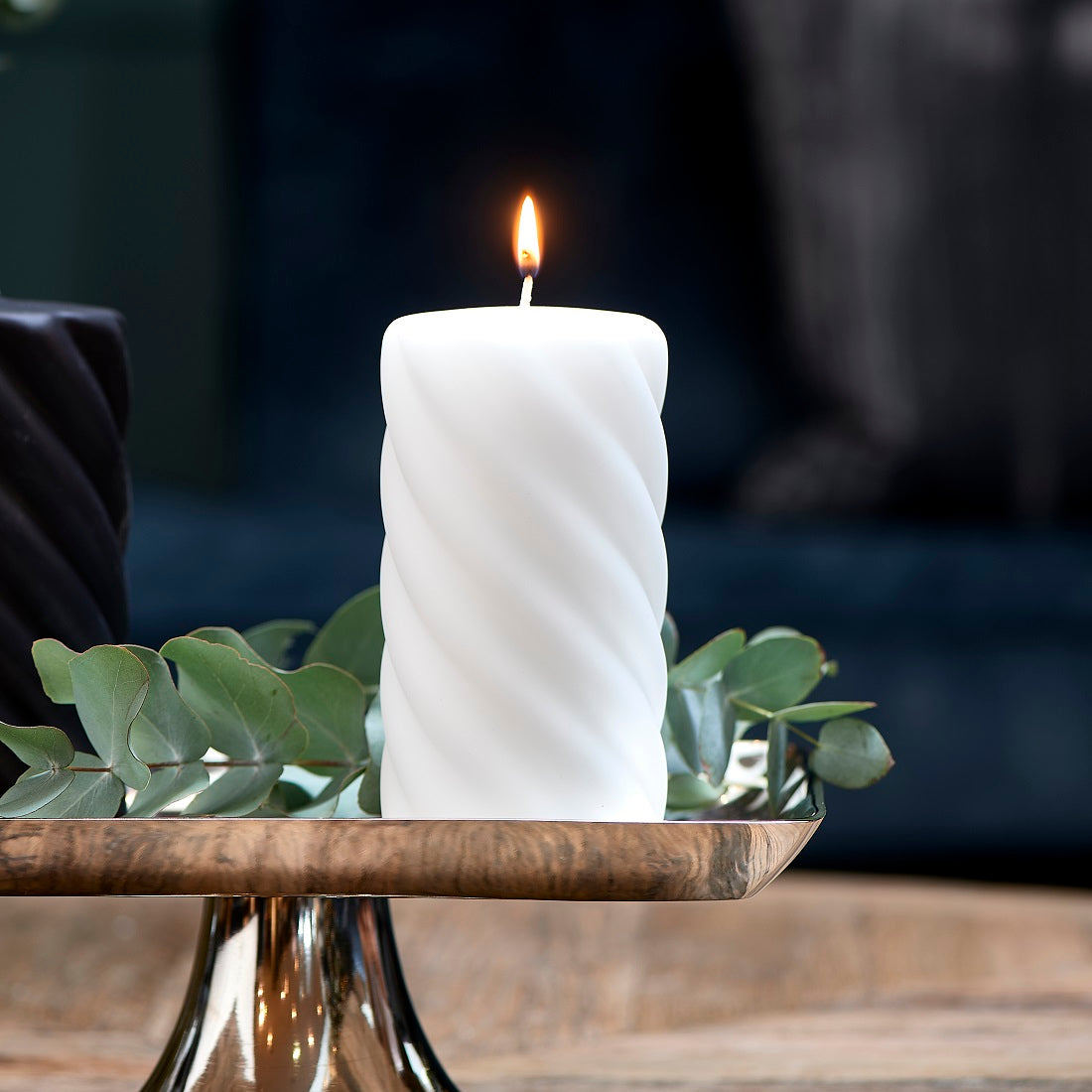 Twisted Pillar Candle offwhite 8x15